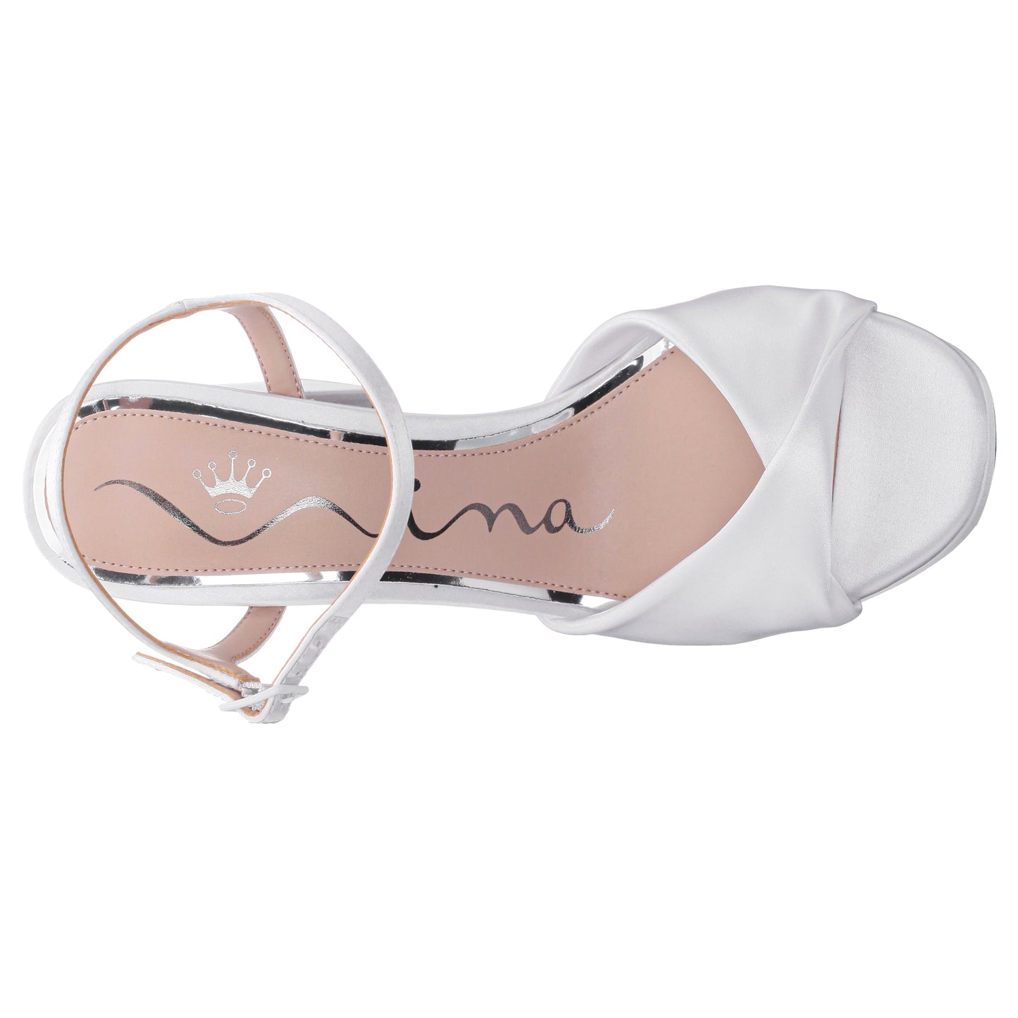 Suzon White Satin Block Mid-Heel Platform Sandal | Nina Shoes