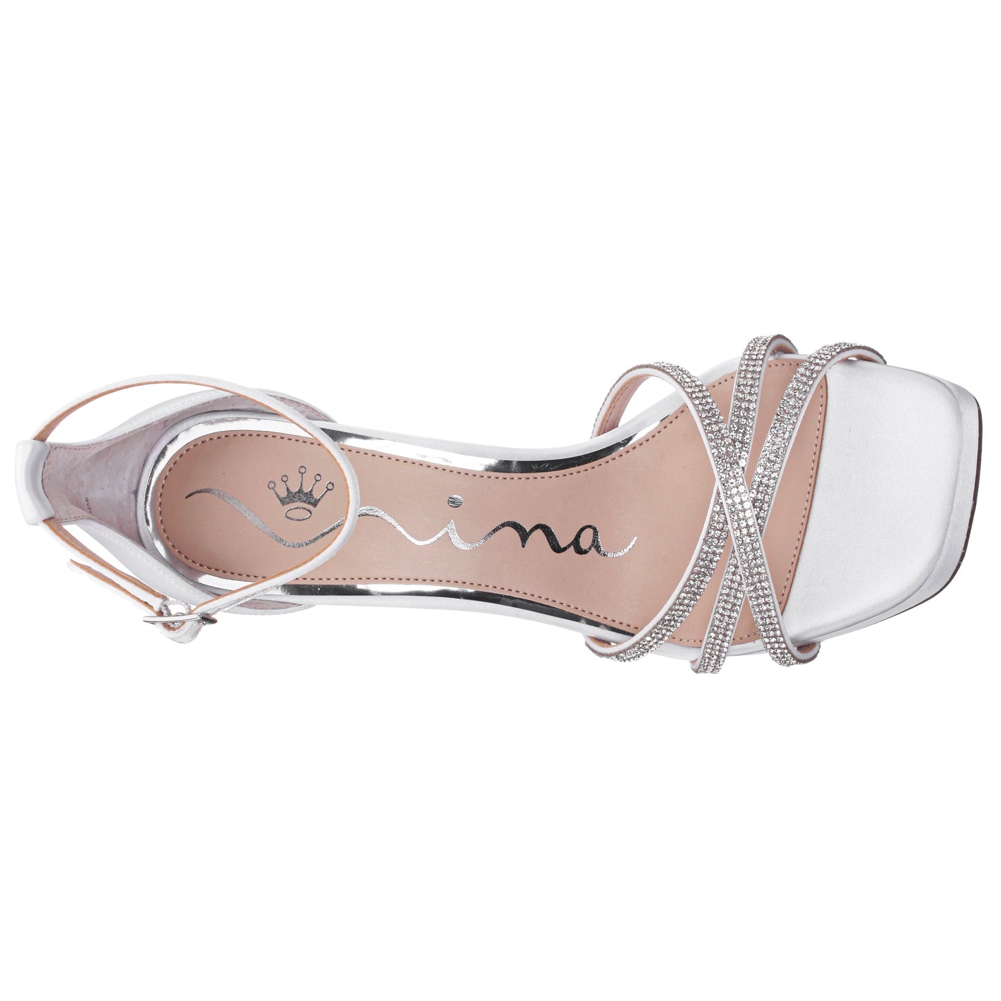 Evana White Satin Ankle Strap High-Heel Platform Sandal | Nina Shoes