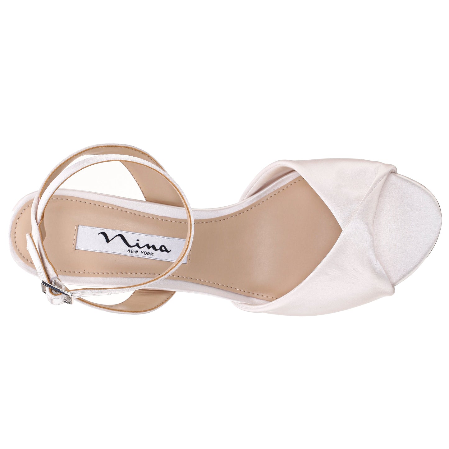 Nigella White Satin Block-Heel Sandals with Ankle-Strap | Nina Shoes