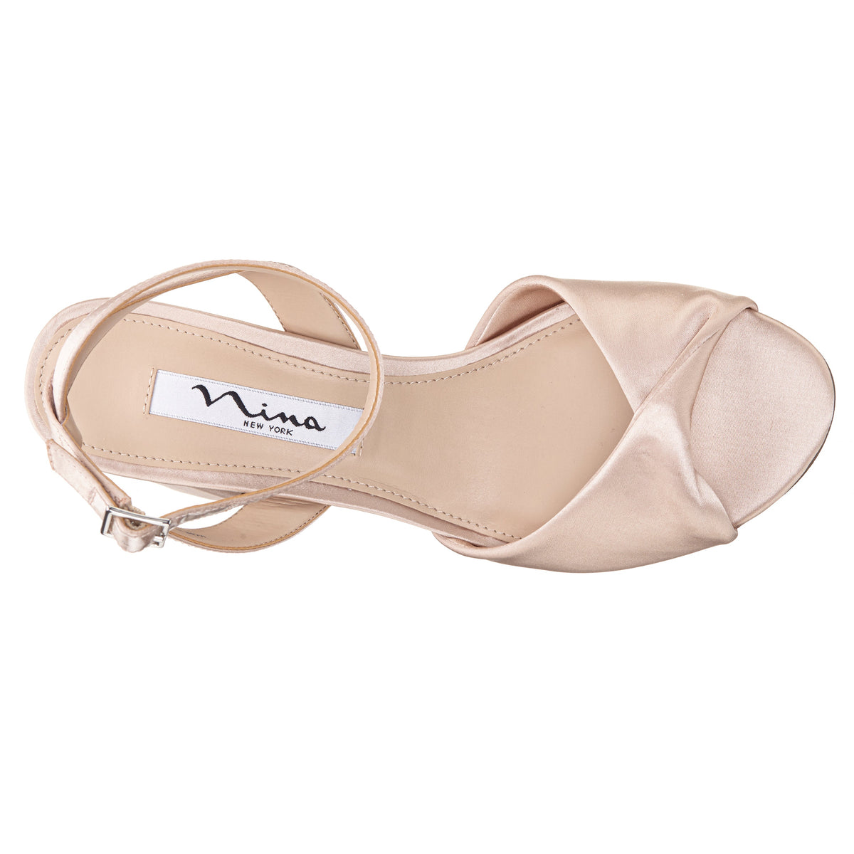 Nigella Pearl Rose Satin Block-Heel Sandals with Ankle-Strap | Nina Shoes