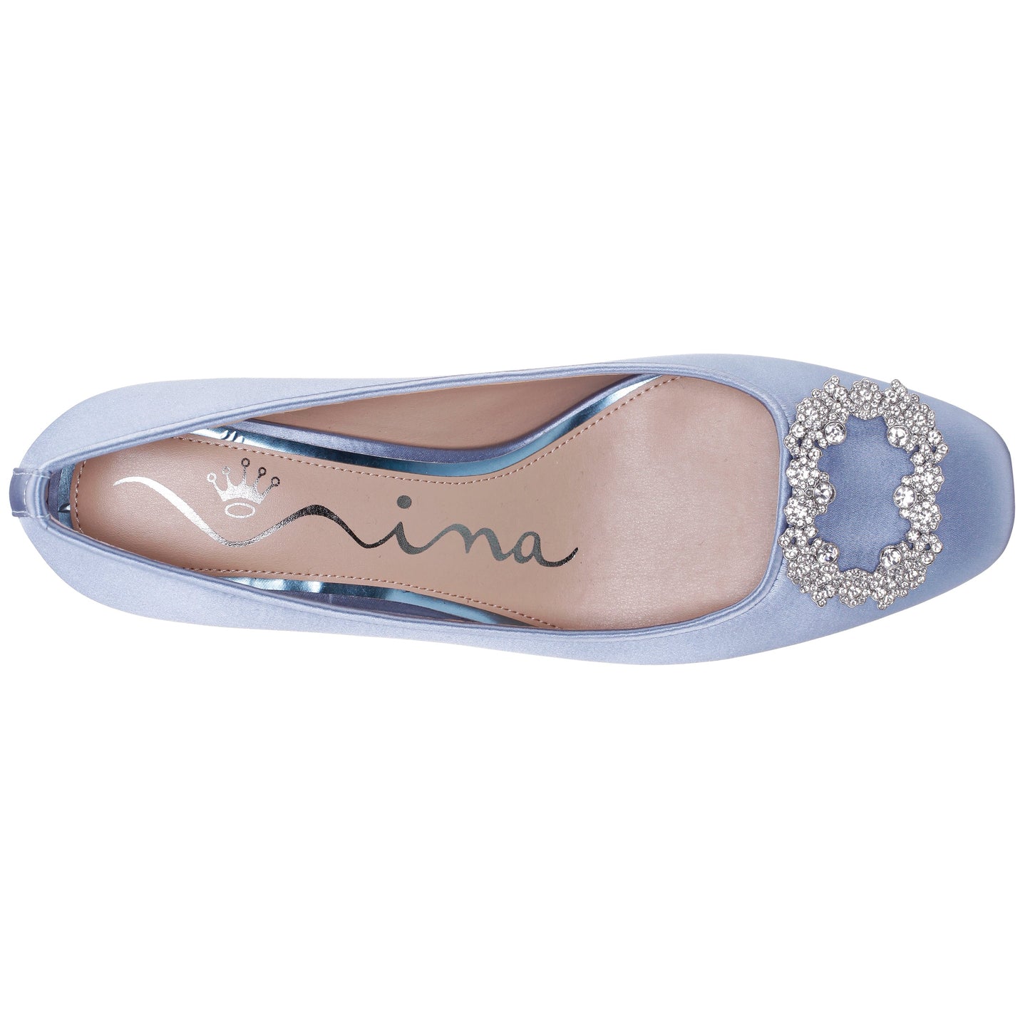 Giovia Blue Satin Block Heel Pump | Nina Shoes