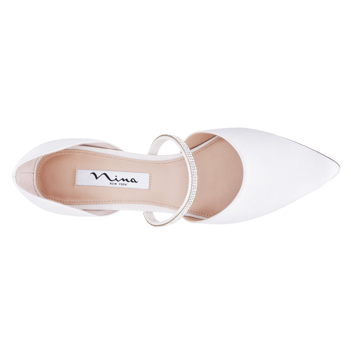 Brystol White Satin with Crystal Band Mid-Heel D'Orsay Pumps | Nina Shoes