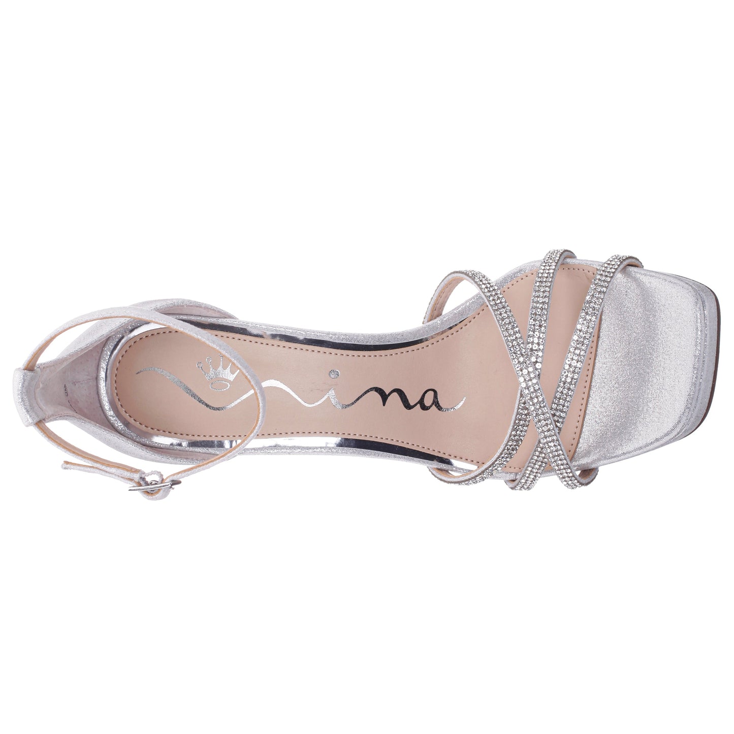 Evana True Silver Metallic Ankle Strap High-Heel Platform Sandal | Nina Shoes