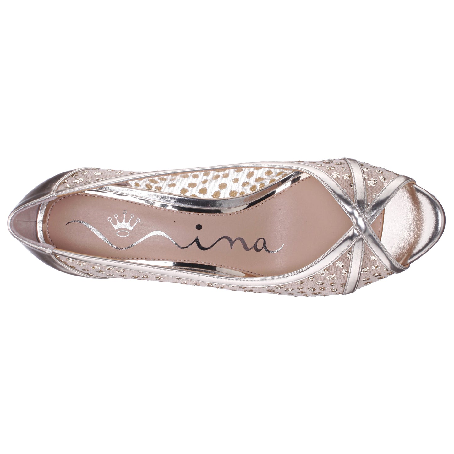 Flavia Gold Metallic Mid-Heel Peep Toe Pump | Nina Shoes