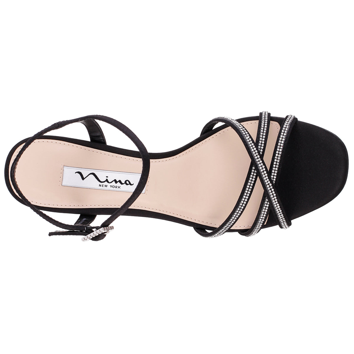 Bobby Black Satin Mid-Heel Sandals | Nina Shoes