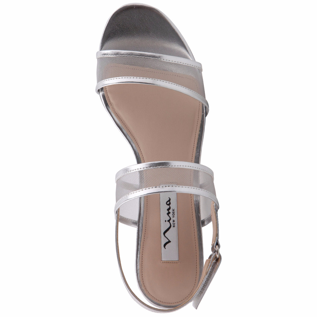 Ganice Silver Metallic Foil with Mesh Block-Heel Hook & Loop Sandals | Nina Shoes