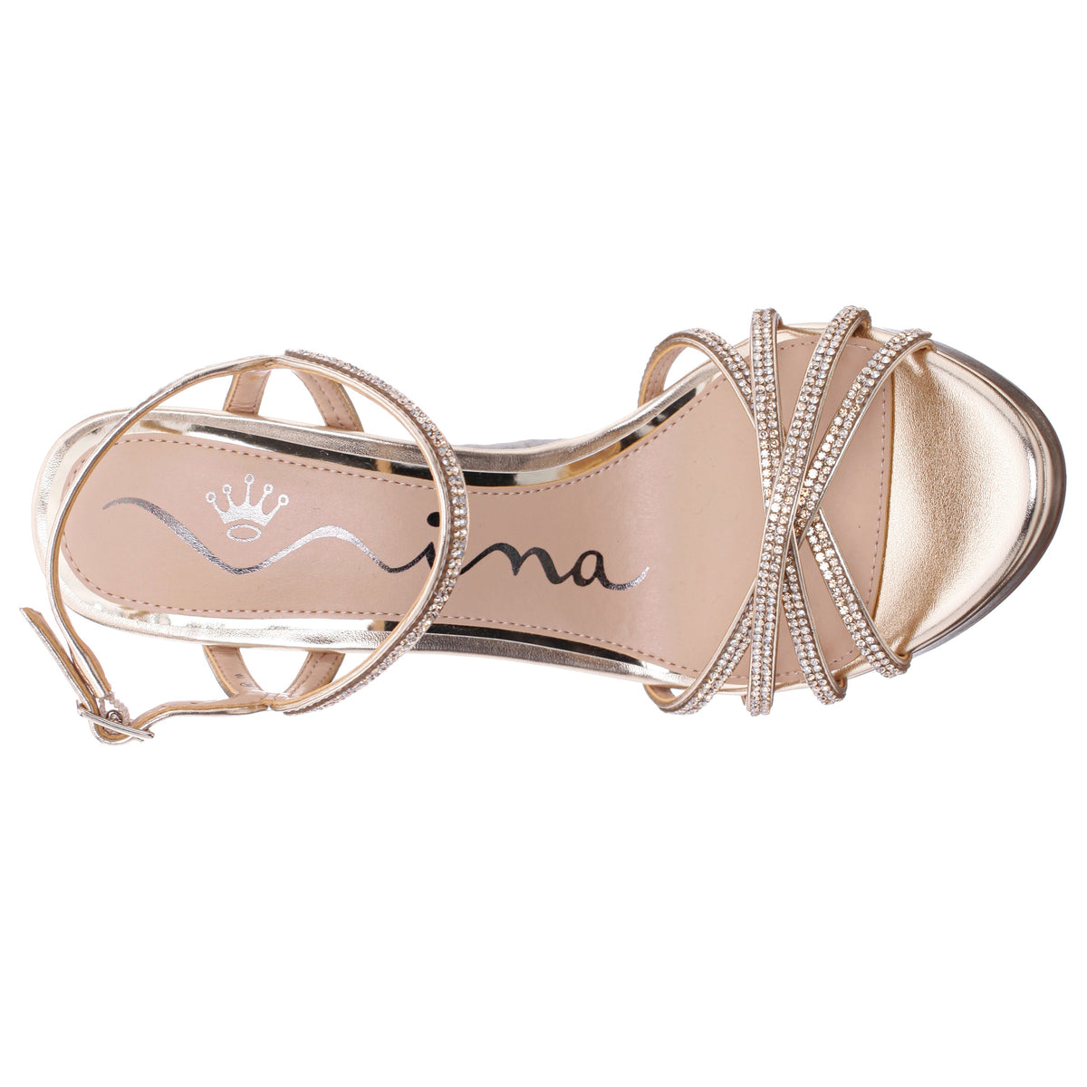 Sybel Gold Metallic Ultra-High Block Heel Platform Sandal | Nina Shoes