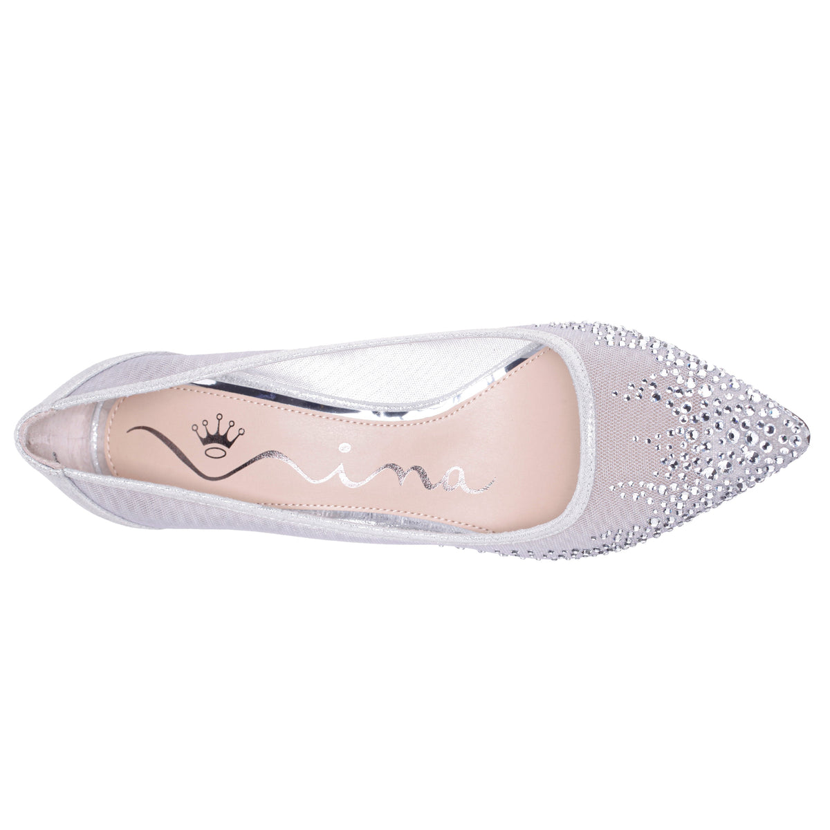 Nalia True Silver Mesh with Faceted Crystals High-Heel Pumps | Nina Shoes
