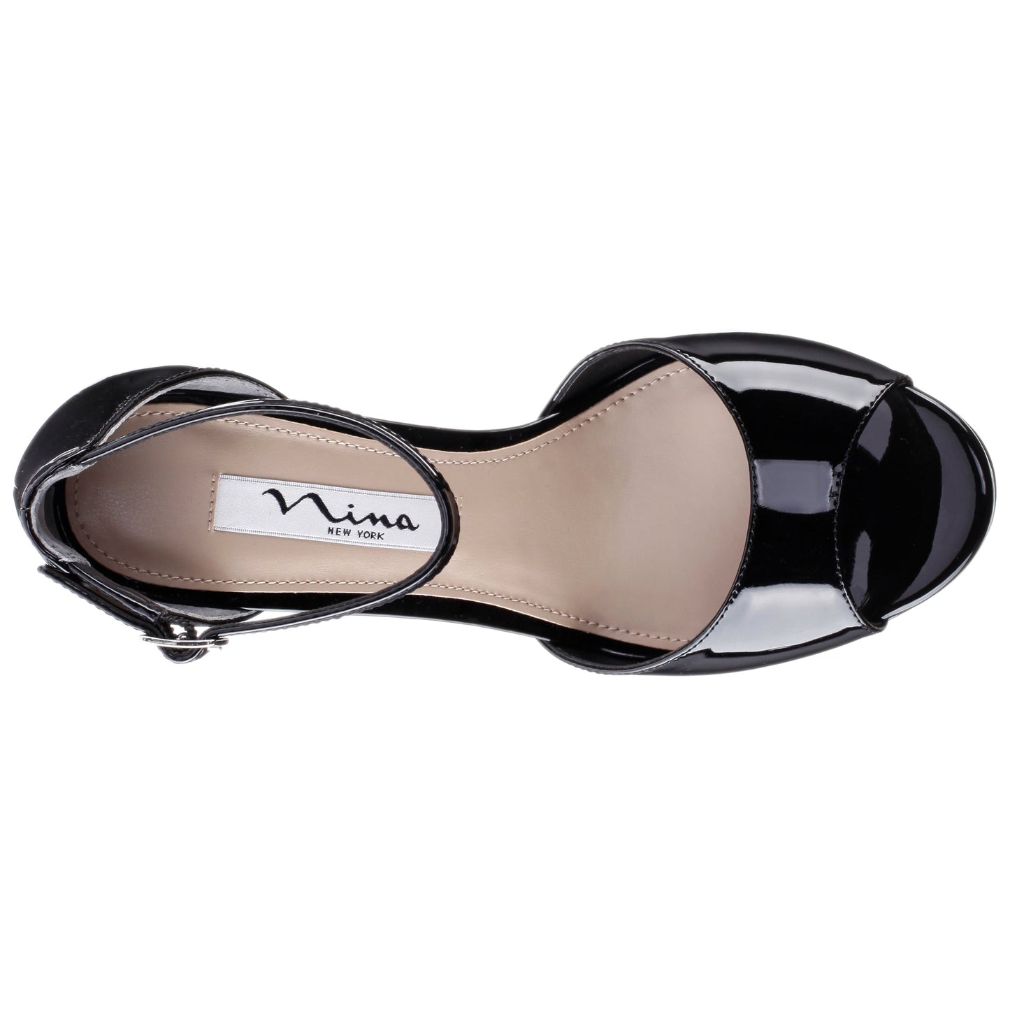 Famia Black Patent Leatherette Stiletto Platform Sandals with Ankle-Strap | Nina Shoes