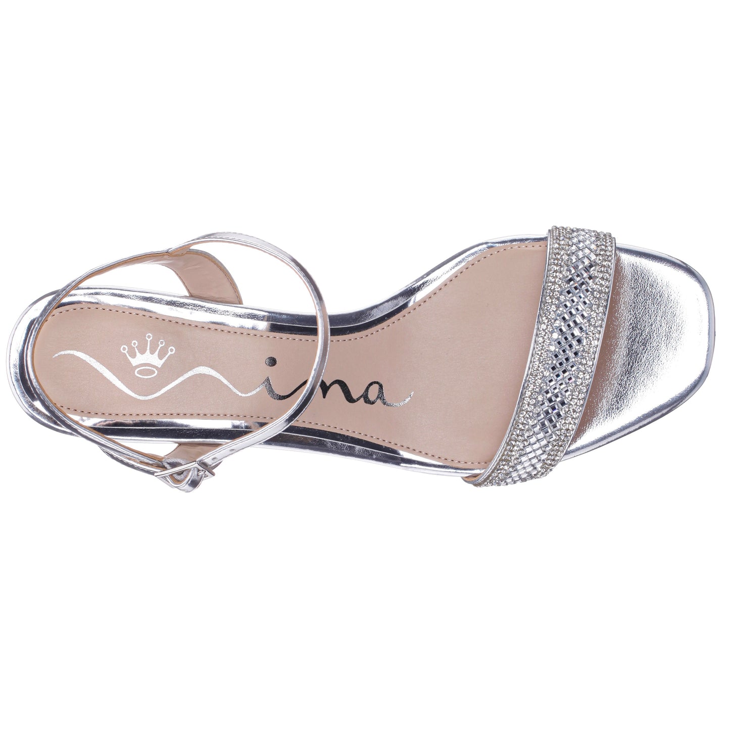 Vonda Silver Metallic Foil Low-Heel Wedge Sandal | Nina Shoes