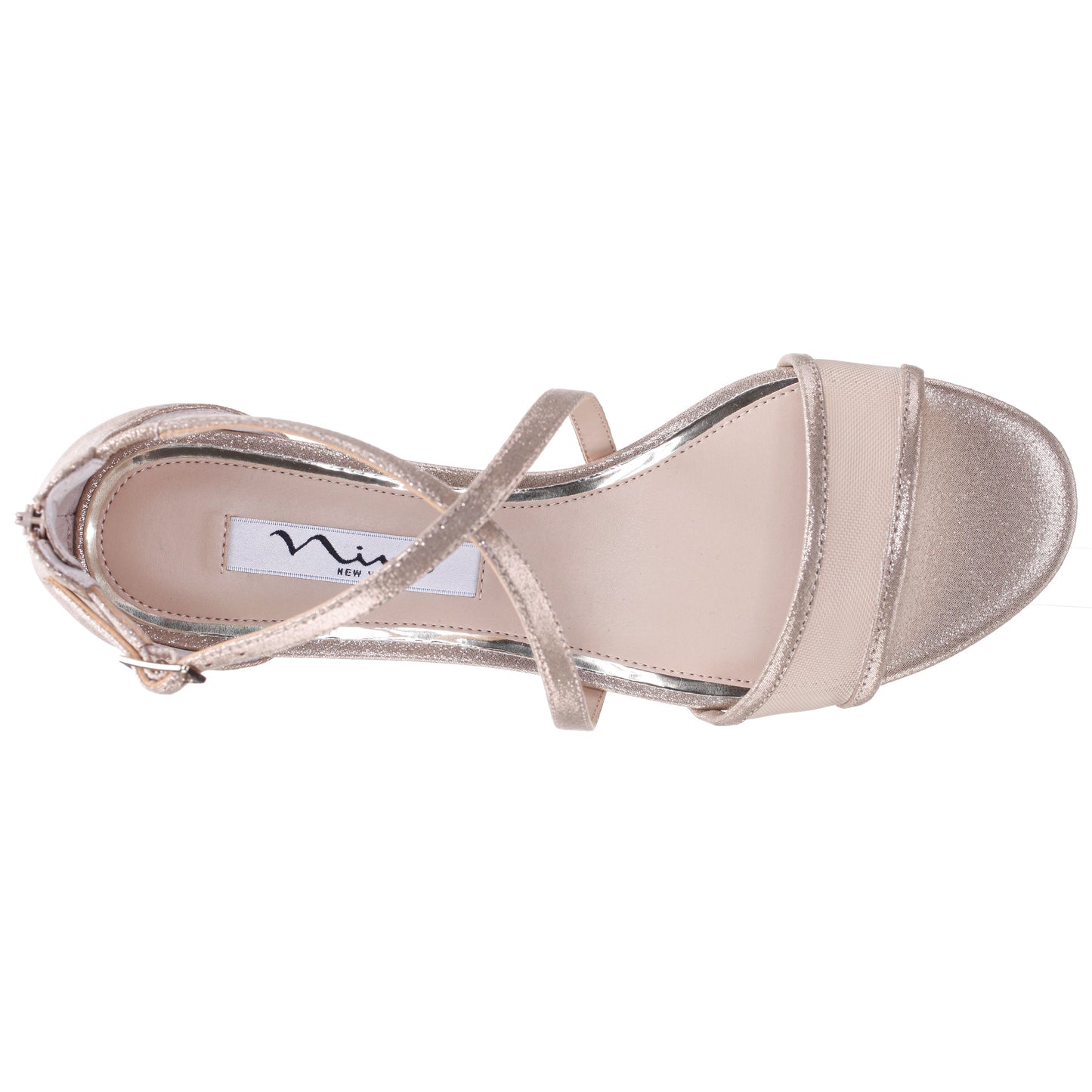 Ginette Yellow Metallic Shimmer Foil With Mesh Block-Heel Sandals with Ankle-Strap | Nina Shoes