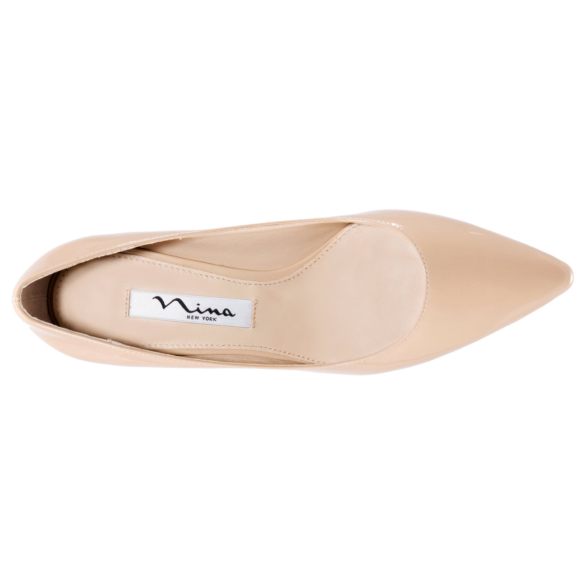 Nina60 Latte Patent Leatherette Mid-Heel Classic Pump | Nina Shoes
