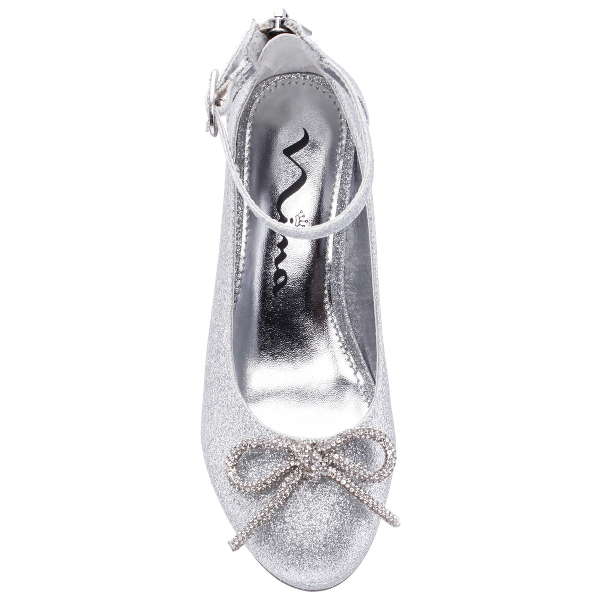 Girls Daylin Silver Glitter Ankle Strap Dress Shoes | Nina Shoes