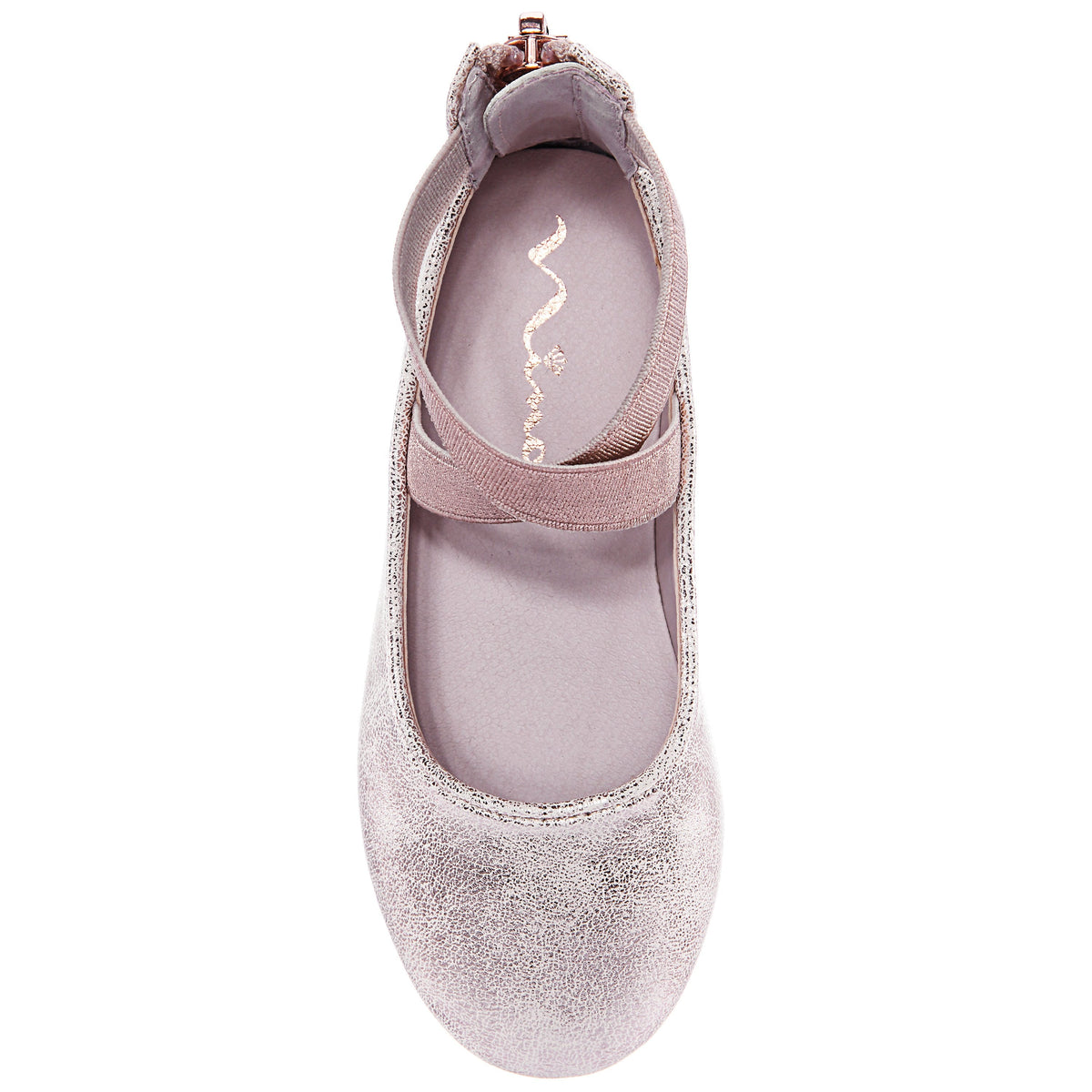 Girls Marissa Rose Gold Distressed zip back ballet flats | Nina Shoes