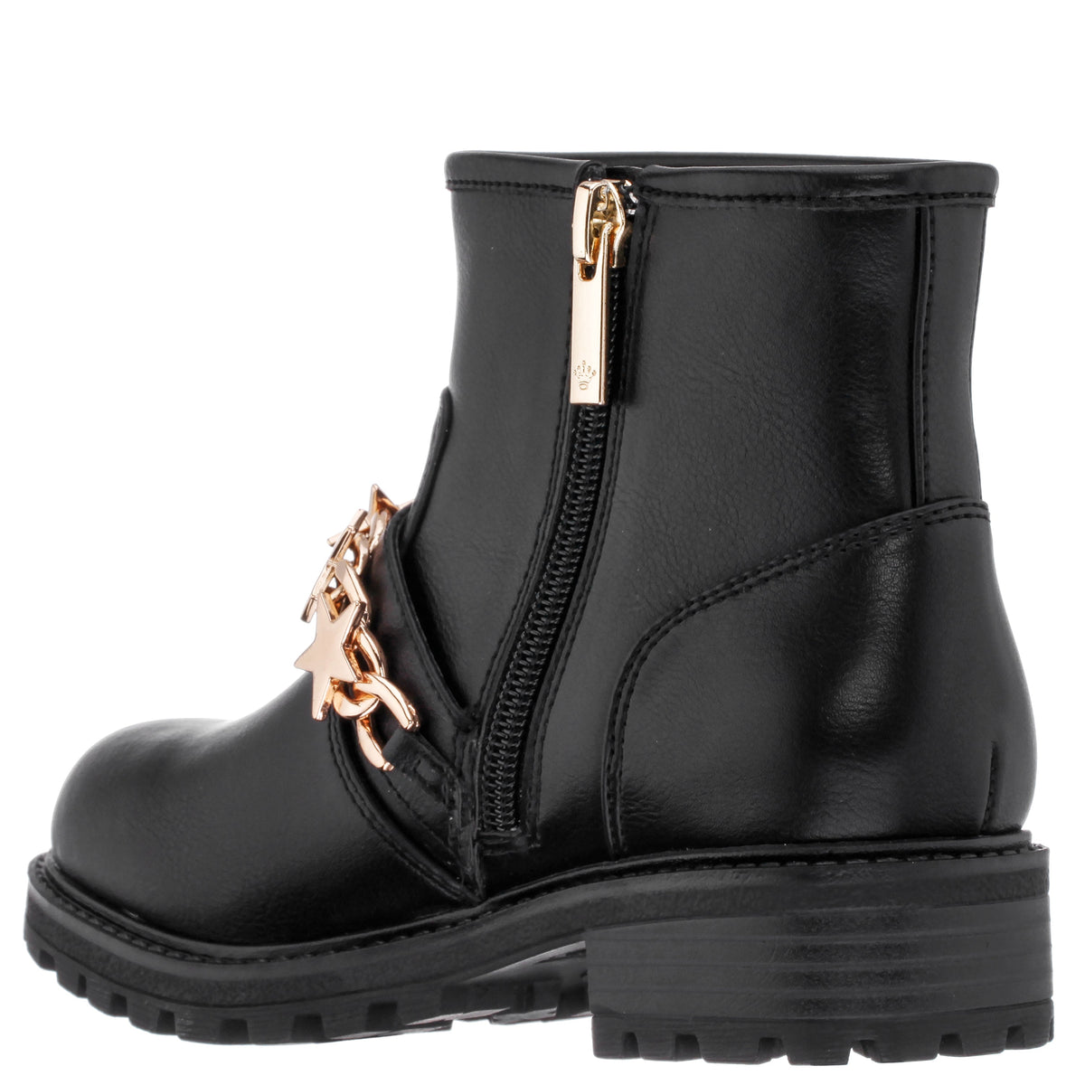Girls Jennie Black Star Buckle Biker Boots | Nina Shoes