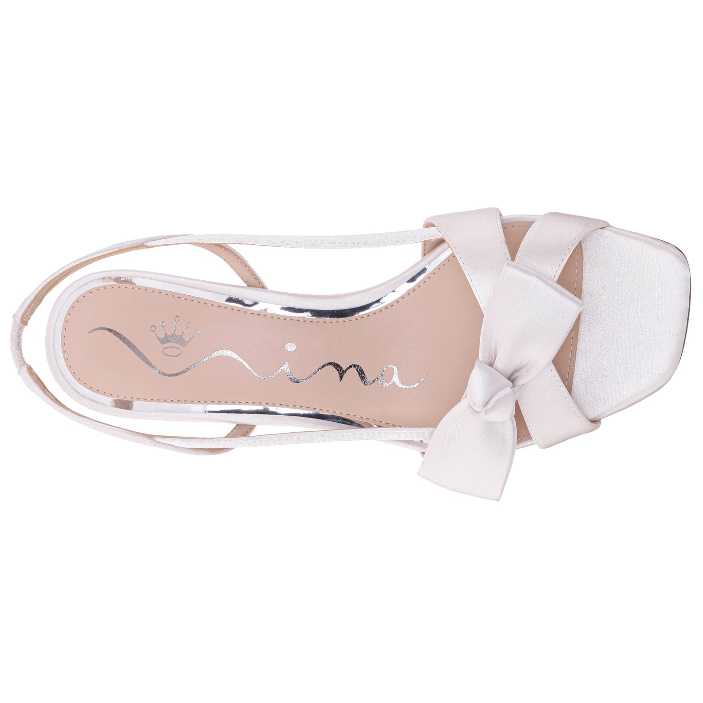 Lizette White Satin with Bow Slingback Sandals on a Mid-Heel | Nina Shoes