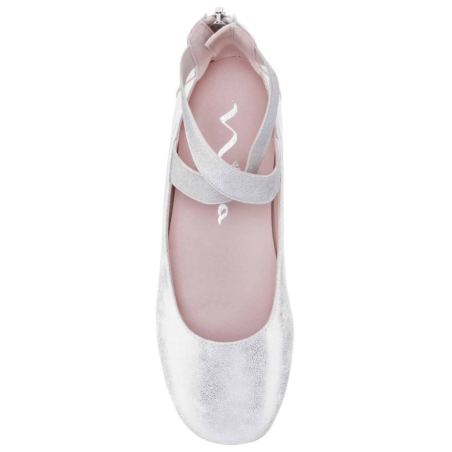 Girls Marissa Silver zip back ballet flats | Nina Shoes