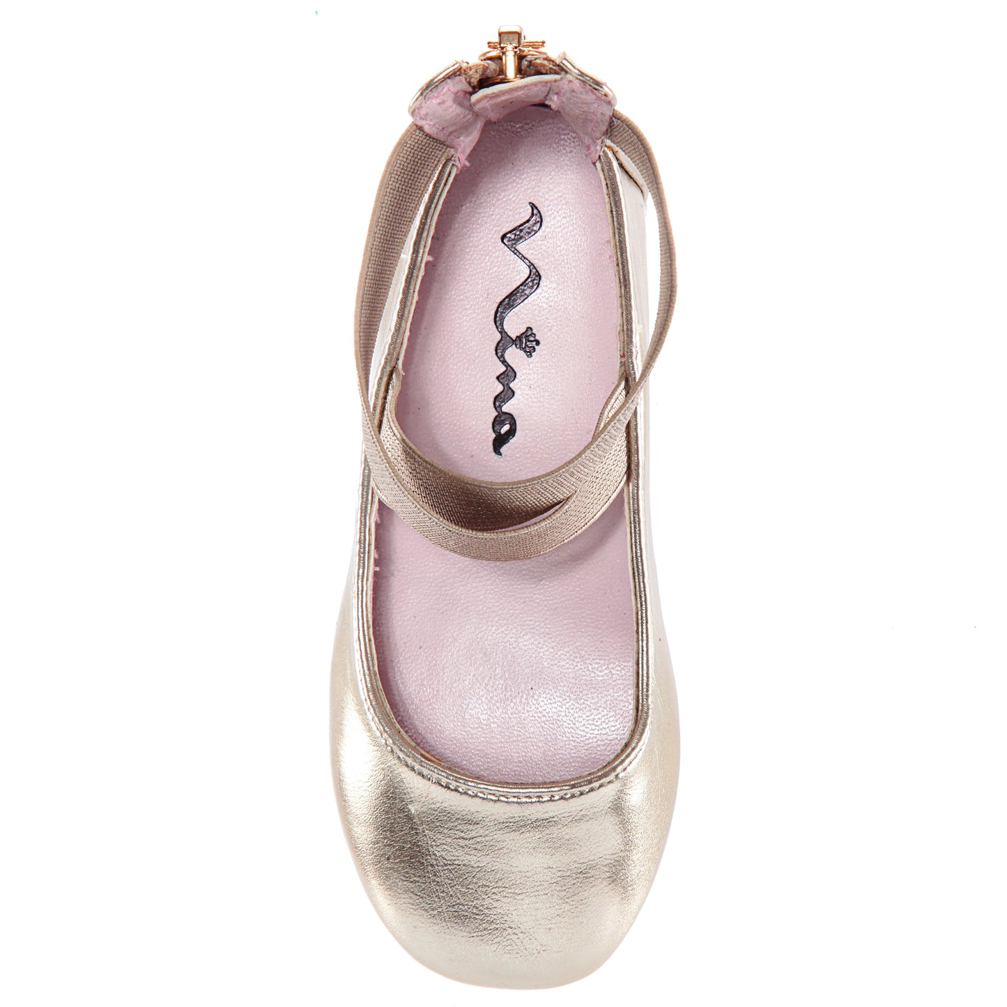 Girls Marissa platino metallic zip back ballet flats | Nina Shoes
