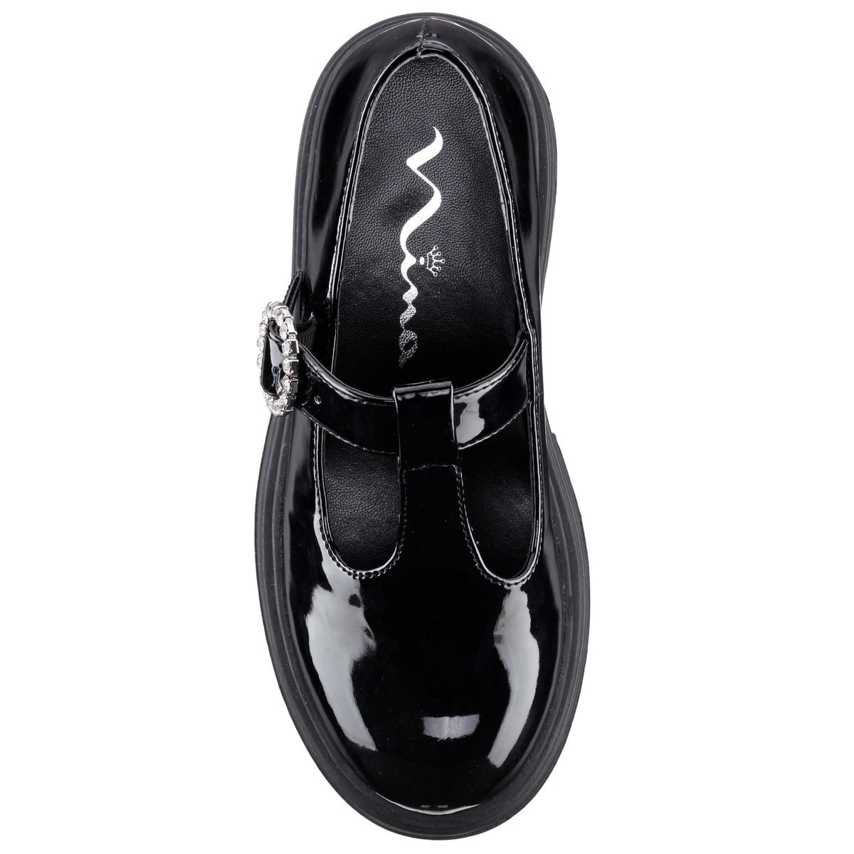 Girls Stassi Black Patent T-strap school shoe | Nina Shoes
