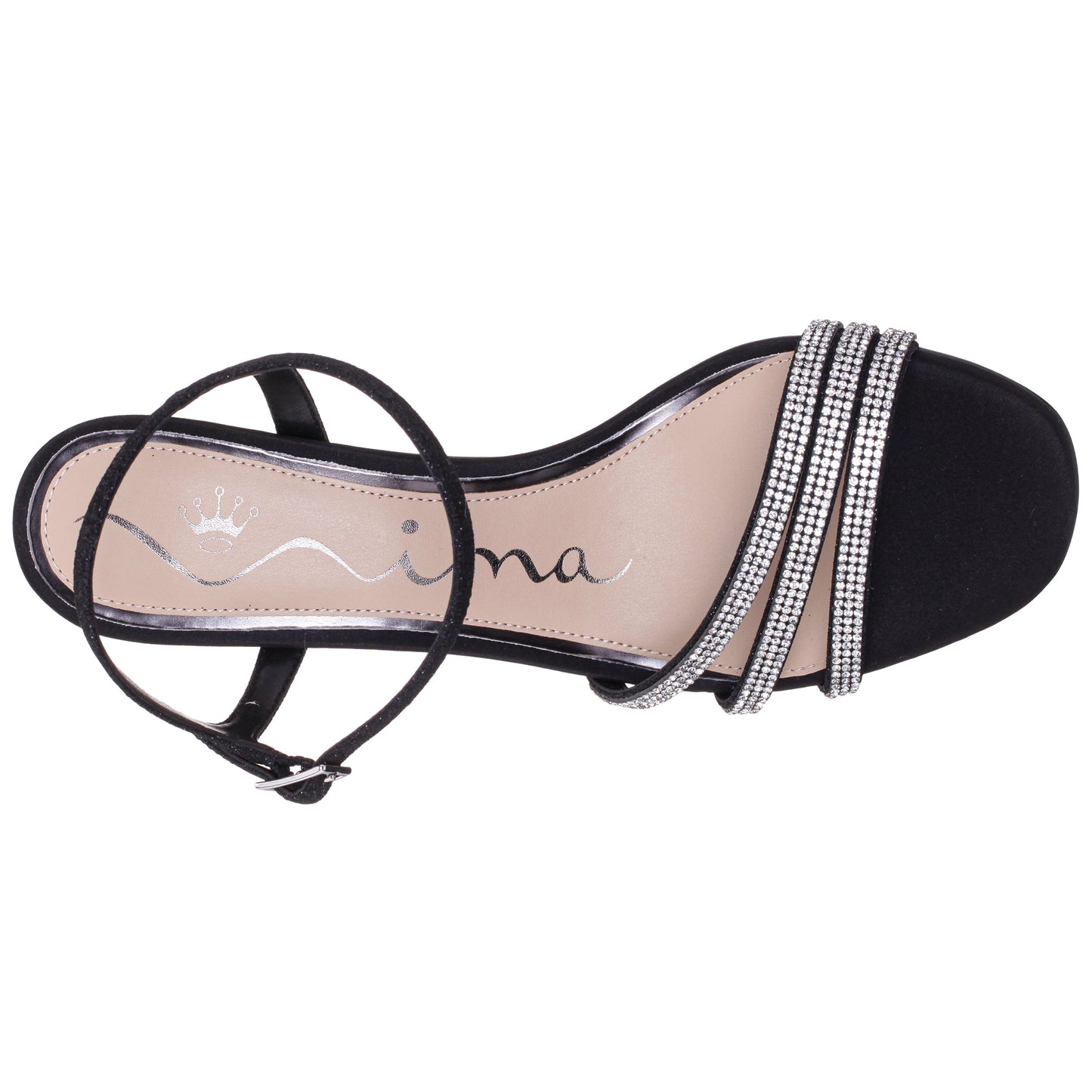 Bettany Black Satin Mid-Heel Sandals | Nina Shoes