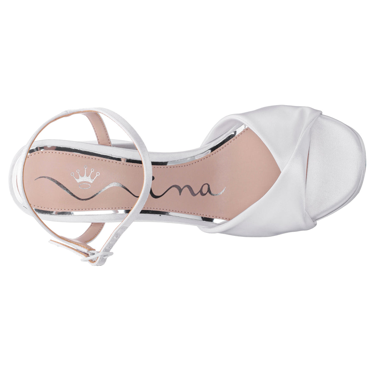 Suzon White Satin Block Mid-Heel Platform Sandal | Nina Shoes