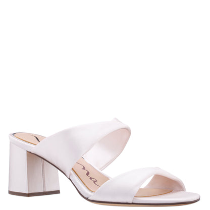 Bassie White Satin Block Heel Sandal | Nina Shoes