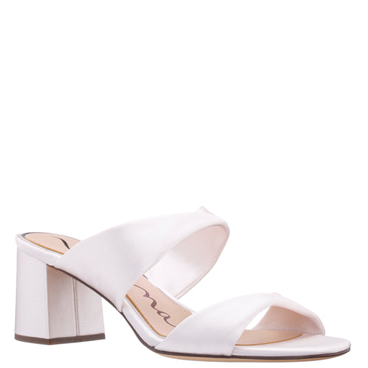 Bassie White Satin Block Heel Sandal | Nina Shoes