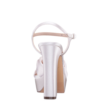 Sherlee White Satin Ultra-High Block Heel Platform Sandal | Nina Shoes