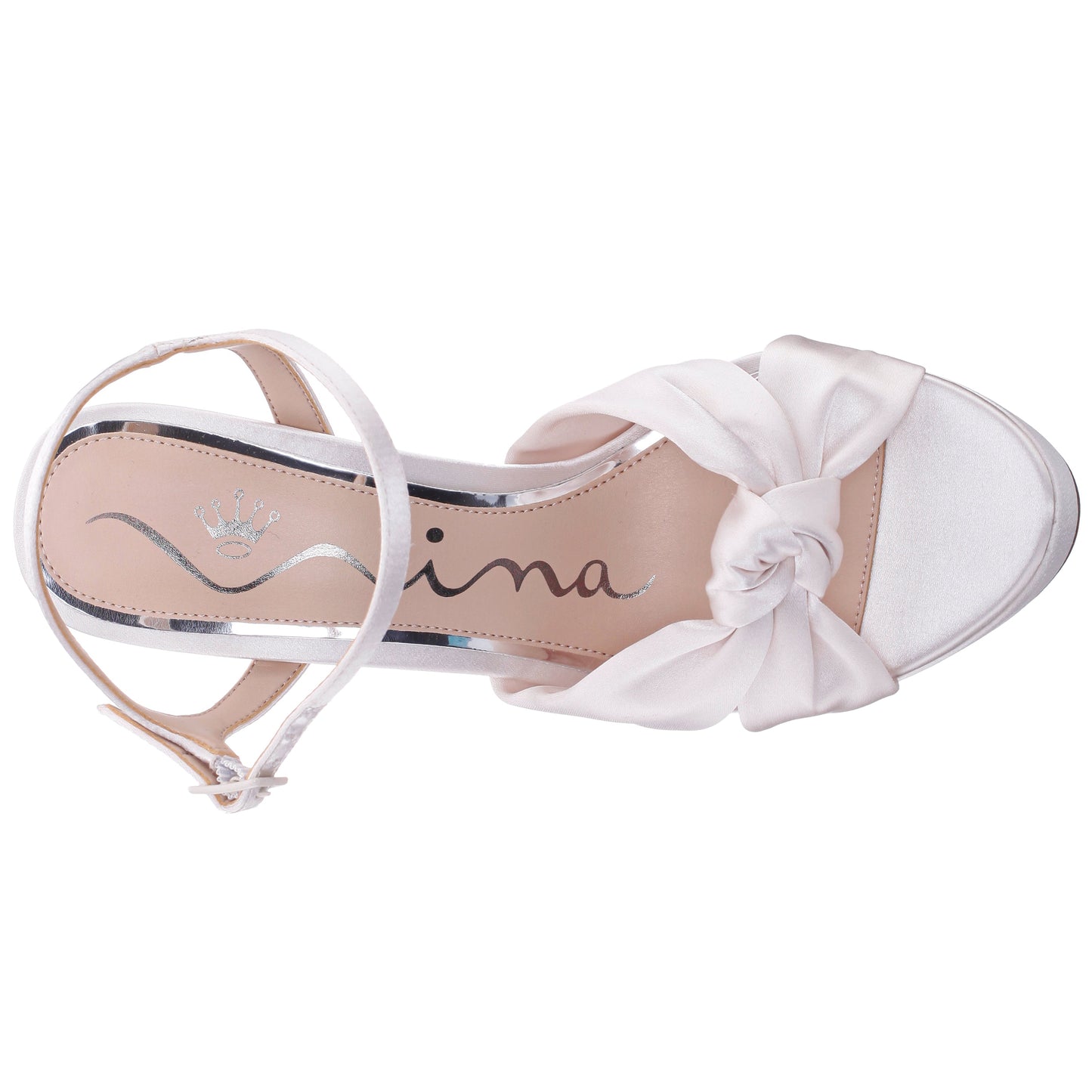 Sherlee White Satin Ultra-High Block Heel Platform Sandal | Nina Shoes