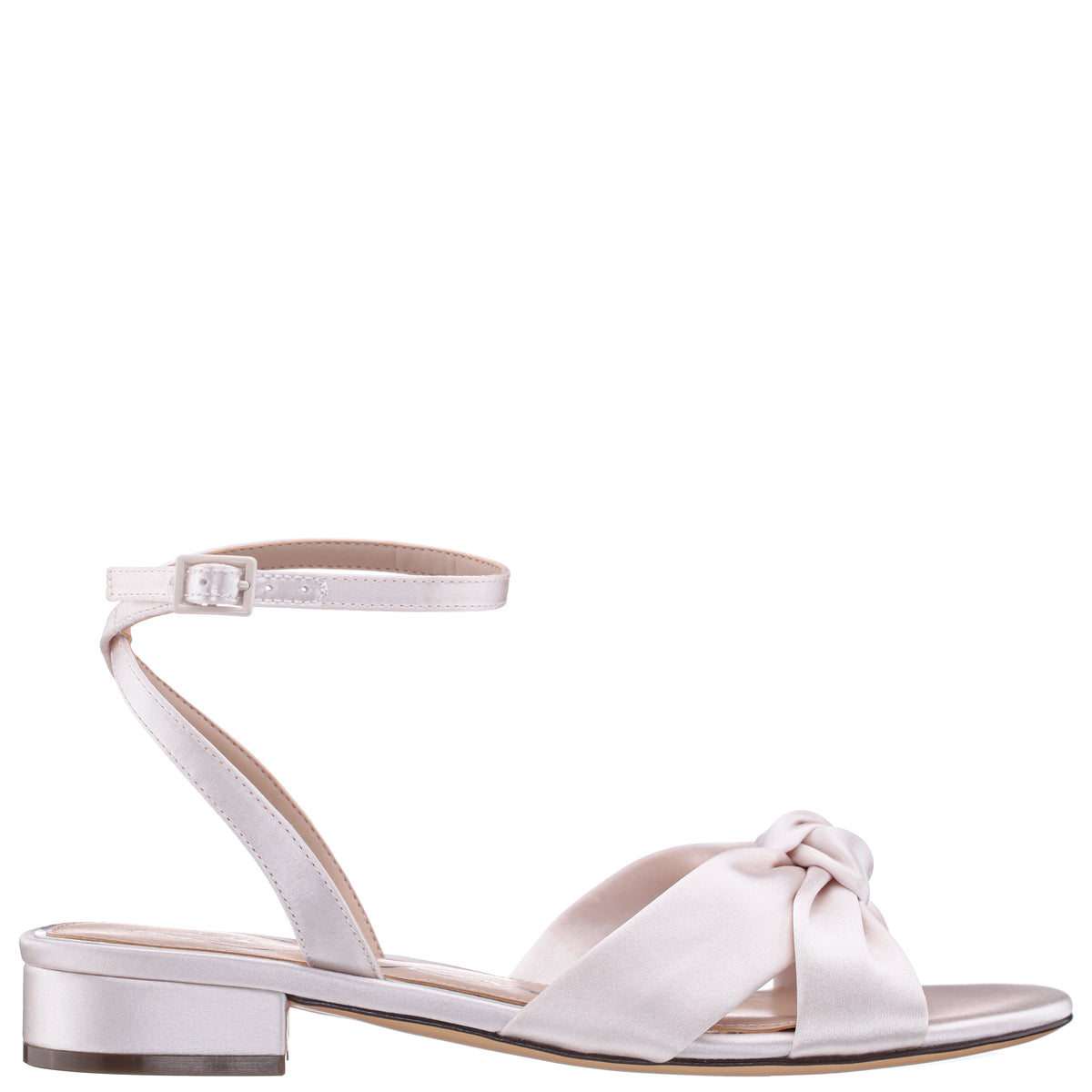 Sulma White Satin Block-Heel Flat Sandals with Ankle-Strap | Nina Shoes