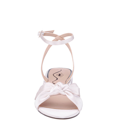 Sulma White Satin Block-Heel Flat Sandals with Ankle-Strap | Nina Shoes