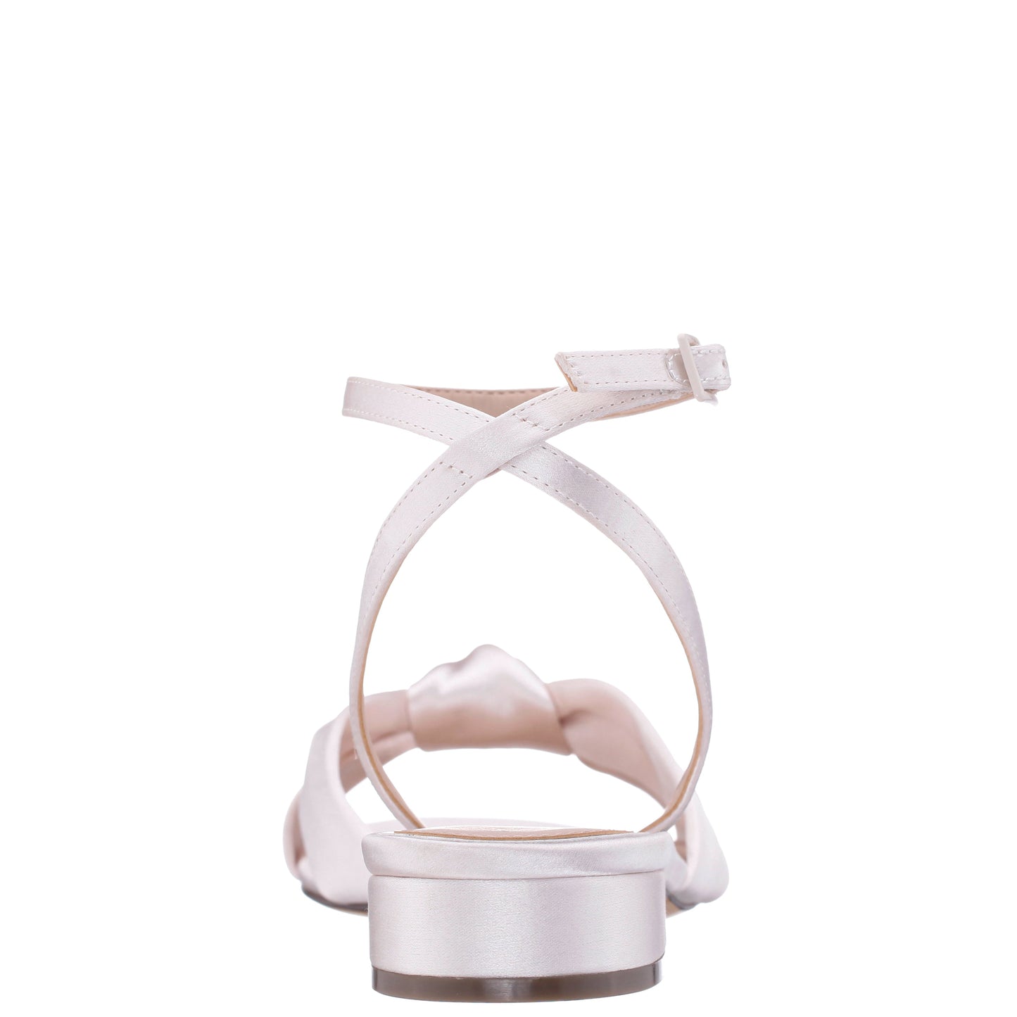 Sulma White Satin Block-Heel Flat Sandals with Ankle-Strap | Nina Shoes
