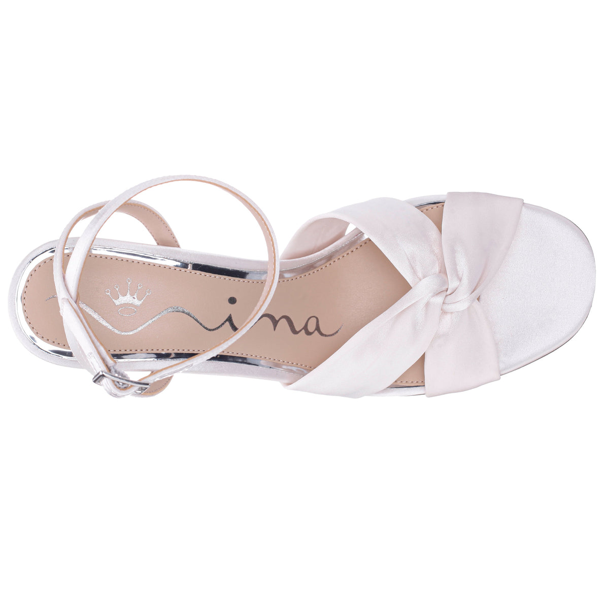 Sulma White Satin Block-Heel Flat Sandals with Ankle-Strap | Nina Shoes