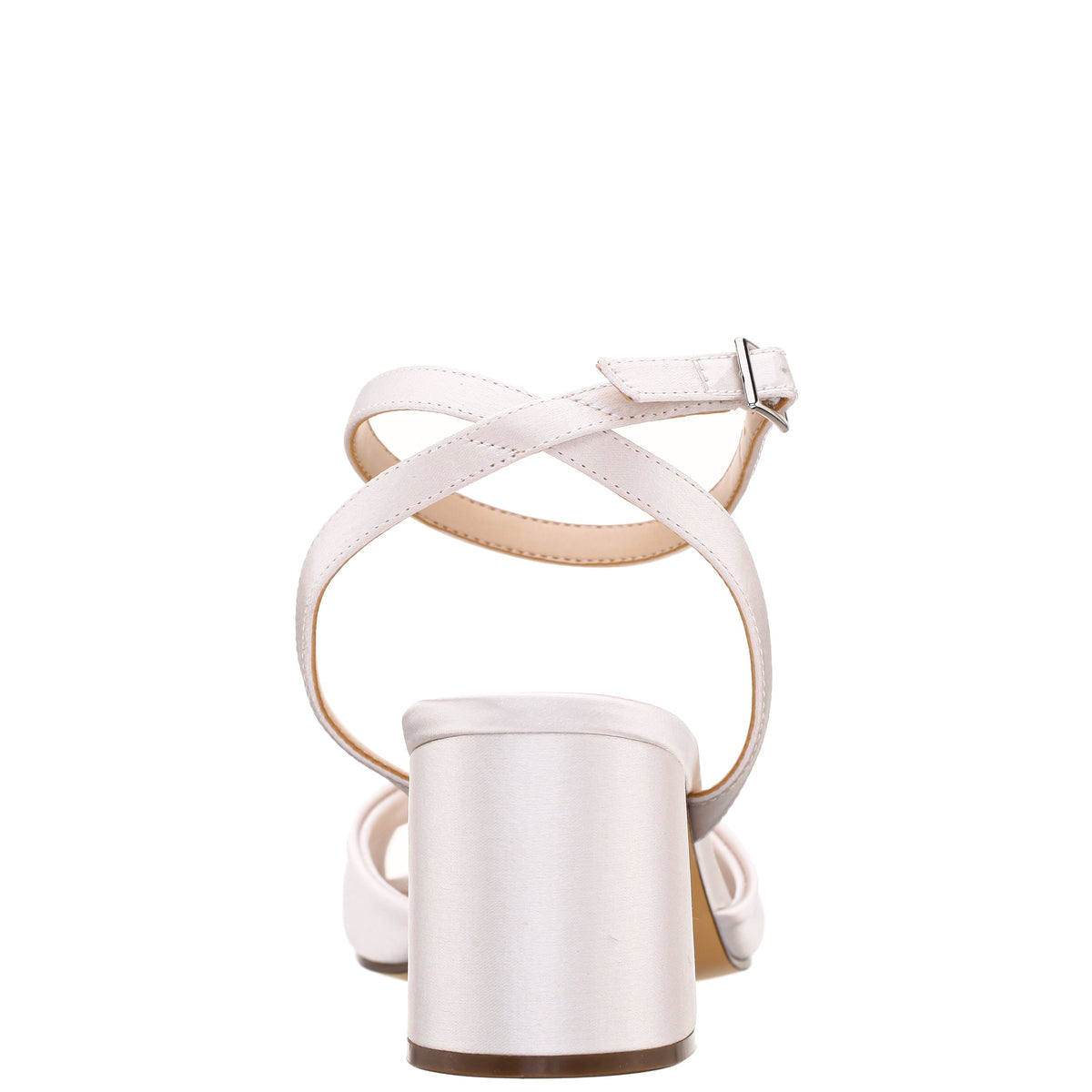 Nigella White Satin Block-Heel Sandals with Ankle-Strap | Nina Shoes