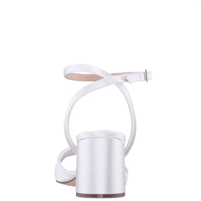 Nigella White Ankle Strap Mid-Heel Sandals | Nina Shoes
