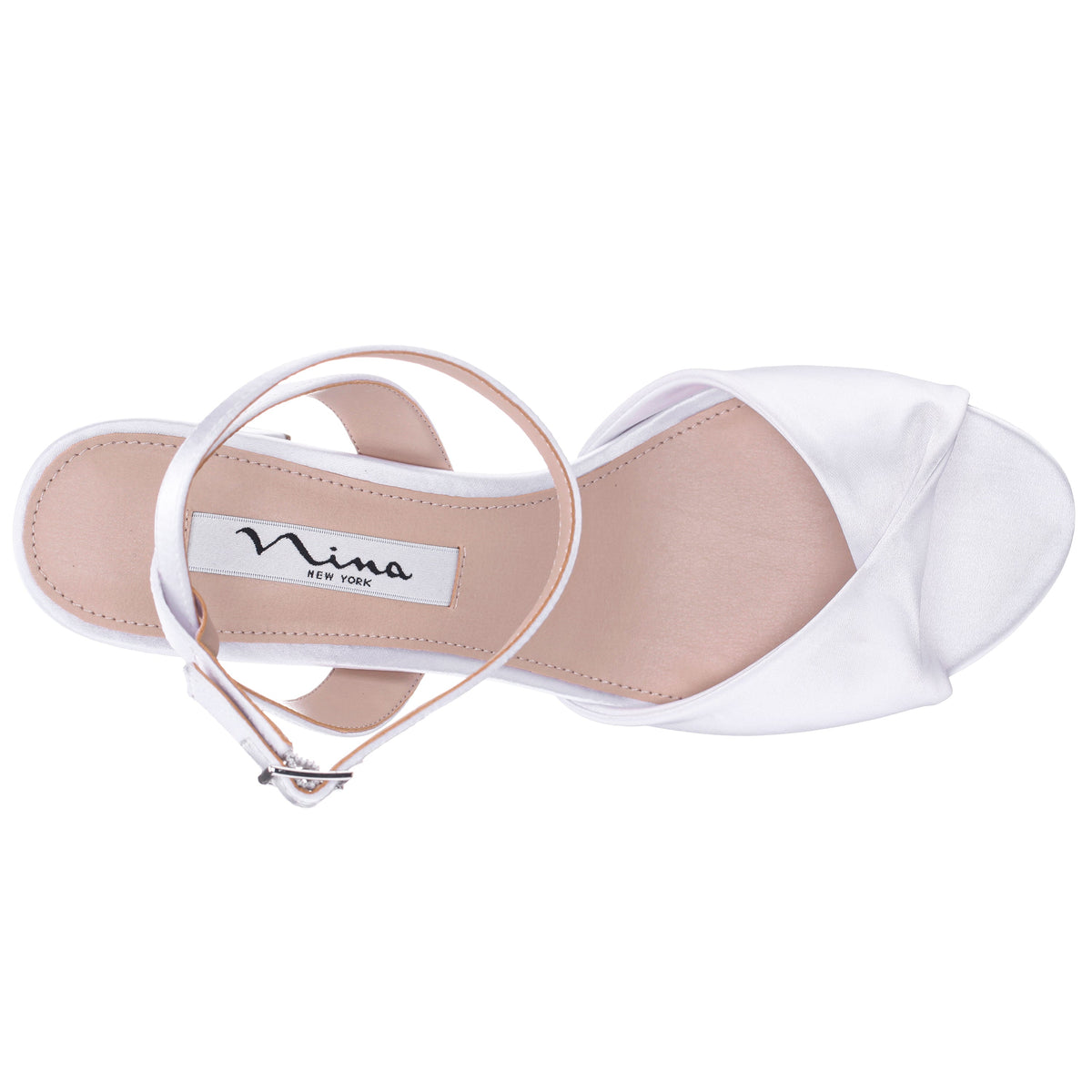 Nigella White Ankle Strap Mid-Heel Sandals | Nina Shoes