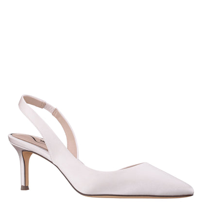 Nina60s White Satin Mid-Heel Slingback Pumps | Nina Shoes