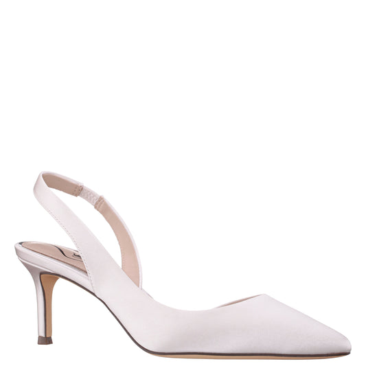 Nina60s White Satin Mid-Heel Slingback Pumps | Nina Shoes