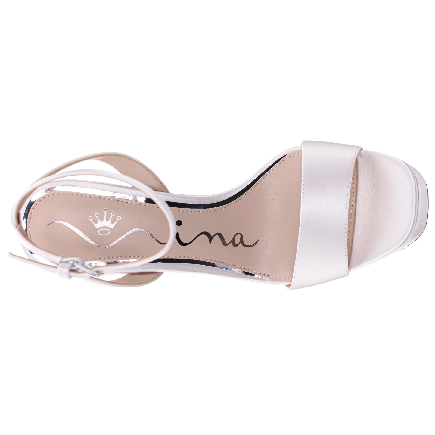 Antonia White Satin Ultra High Platform Sandals with Ankle-Strap and Sculpted Heel | Nina Shoes