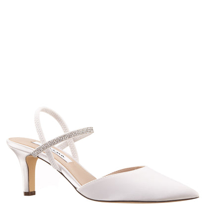 Billie White Satin Mid-Heel Pumps | Nina Shoes
