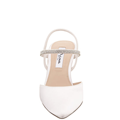 Billie White Satin Mid-Heel Pumps | Nina Shoes