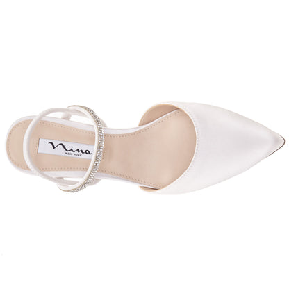 Billie White Satin Mid-Heel Pumps | Nina Shoes