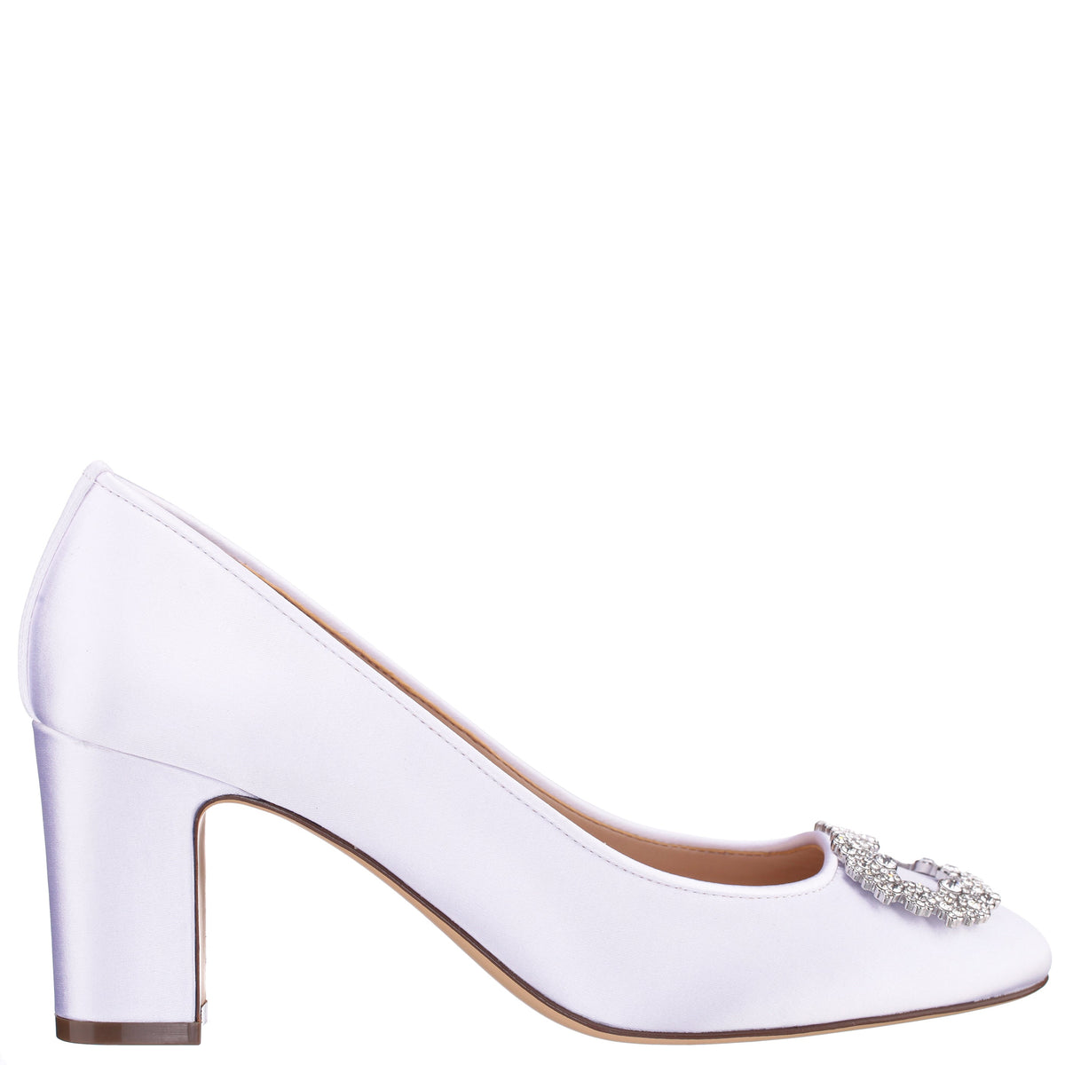 Giovia White Satin Block Heel Pump | Nina Shoes