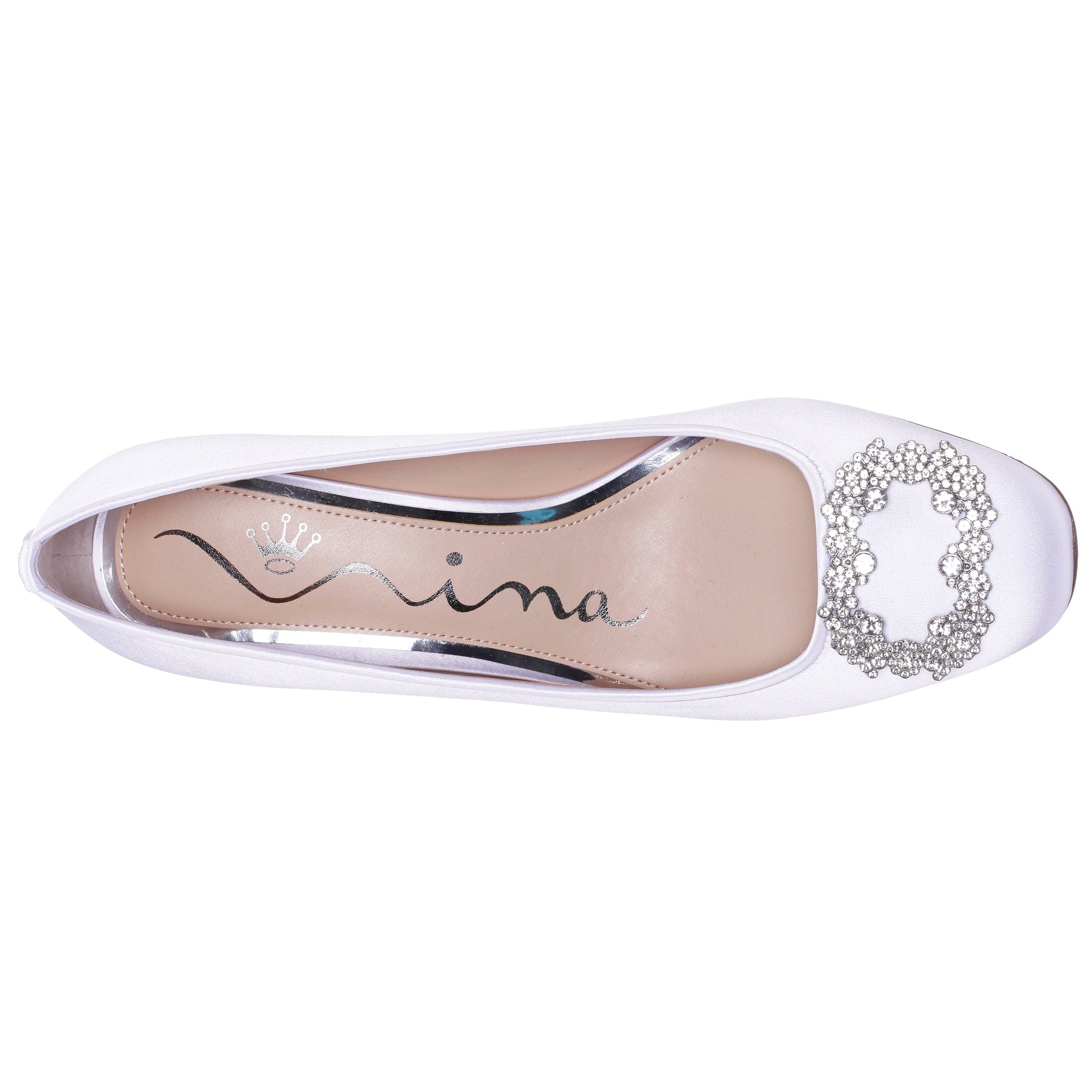 Giovia White Satin Block Heel Pump | Nina Shoes
