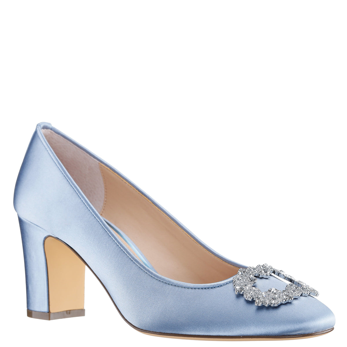 Giovia Blue Satin Block Heel Pump | Nina Shoes