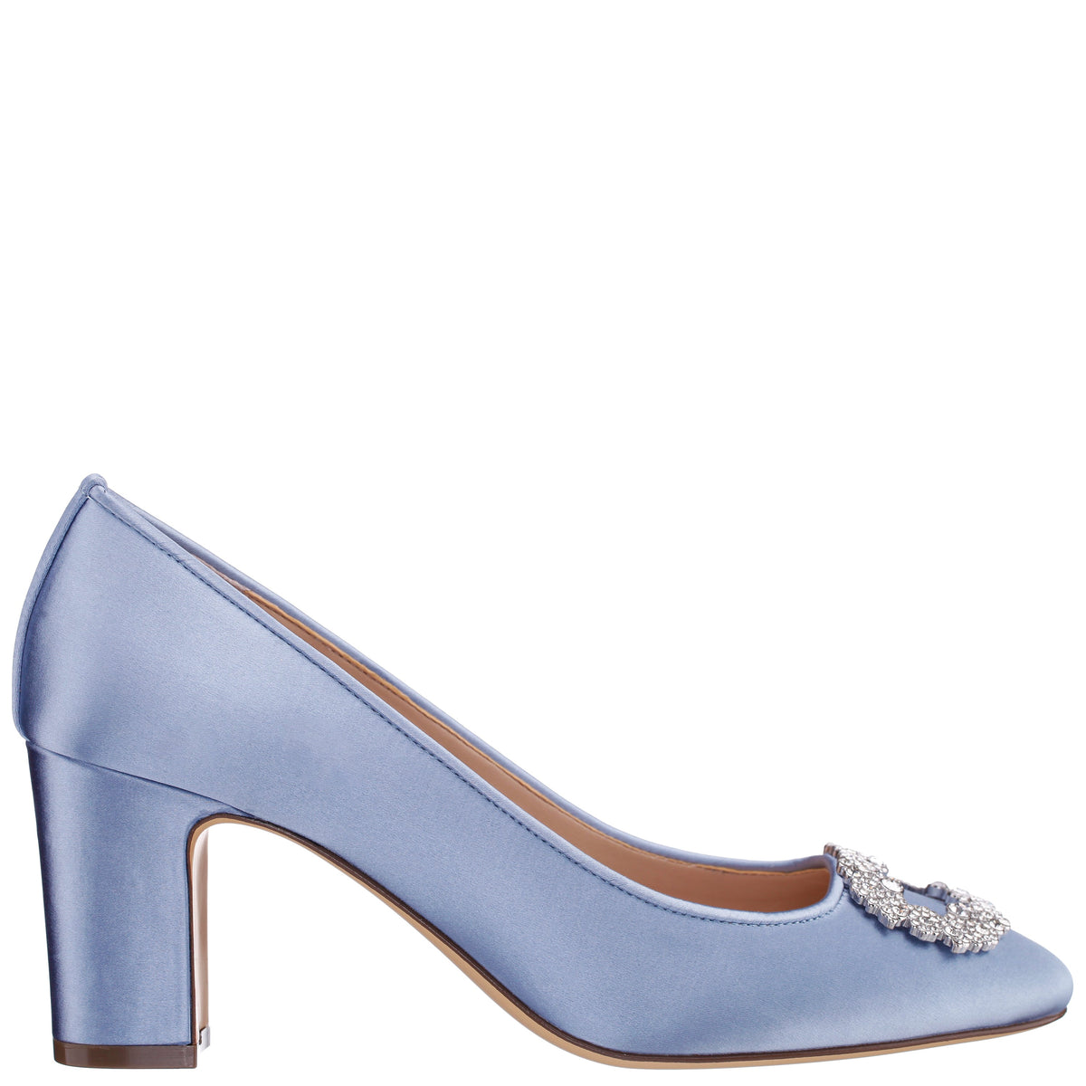 Giovia Blue Satin Block Heel Pump | Nina Shoes