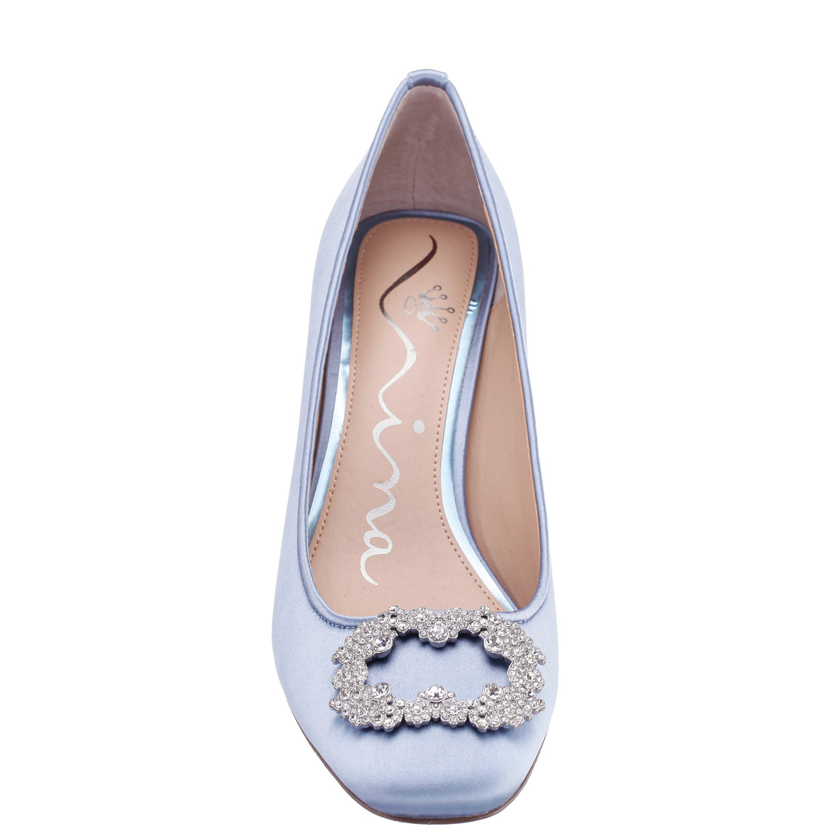 Giovia Blue Satin Block Heel Pump | Nina Shoes