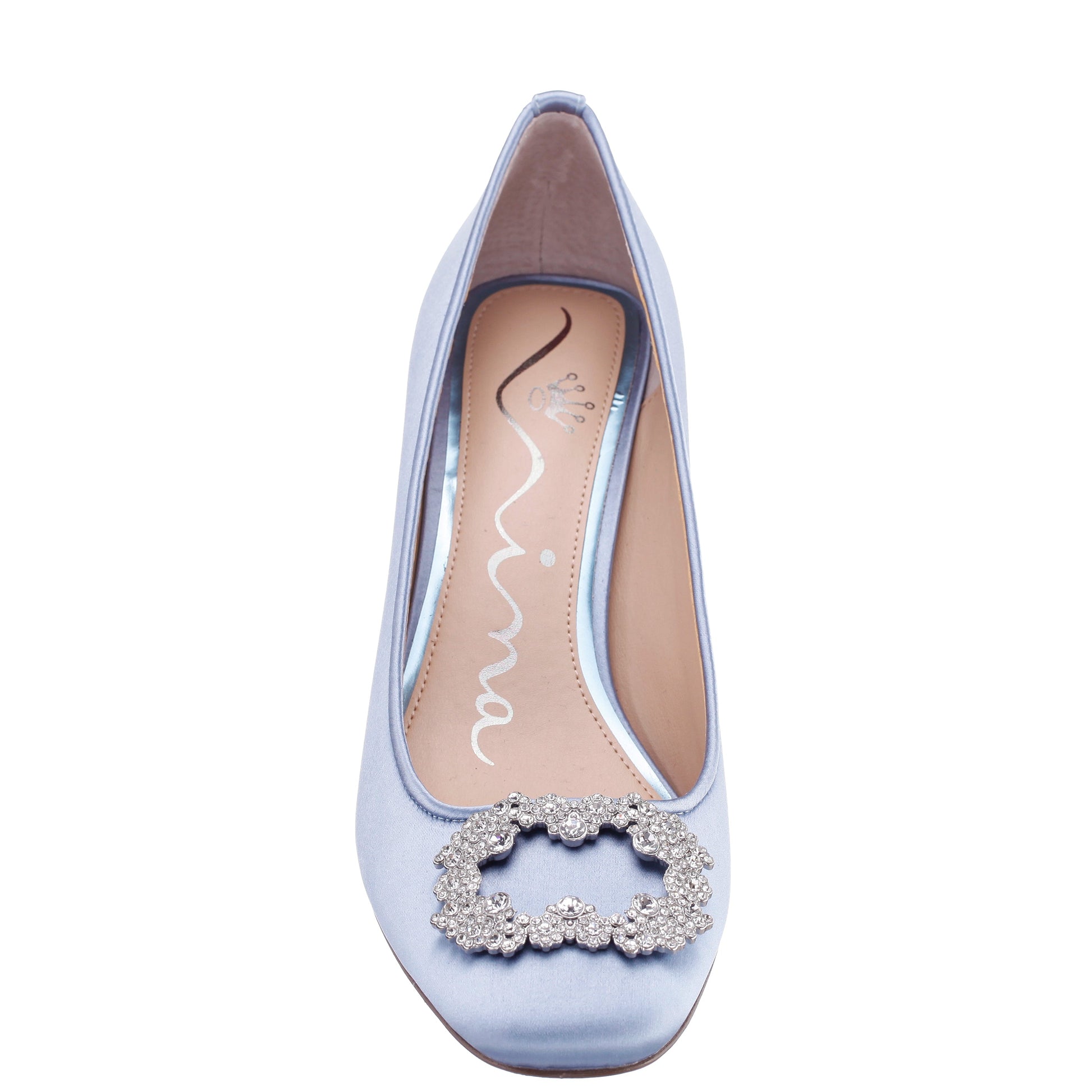 Giovia Blue Satin Block Heel Pump | Nina Shoes