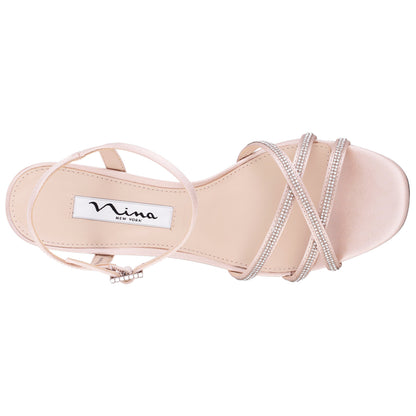 Bobby Pearl Rose Satin Mid-Heel Sandals with Ankle-Strap | Nina Shoes