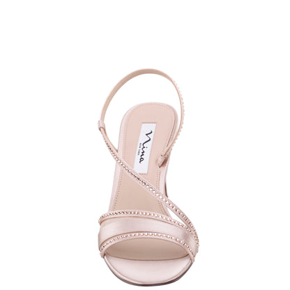 Abbi Pearl Rose Satin Mid-Heel Sandal | Nina Shoes